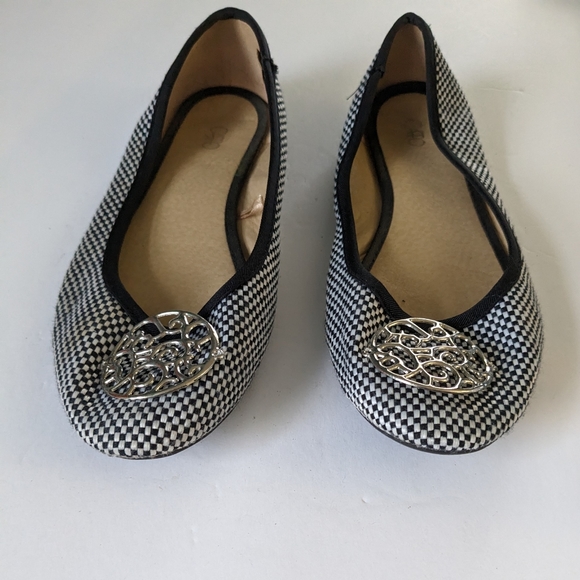 Black & White Tweed Medallion Slides - Sz 9 - Picture 2 of 5